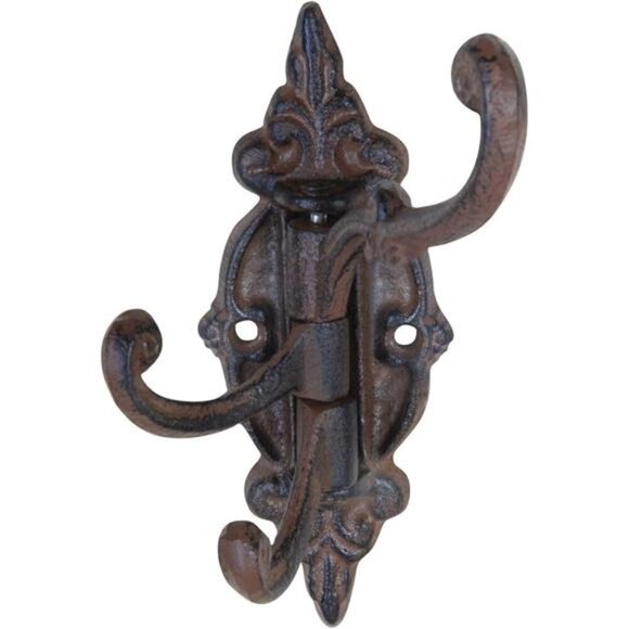 Cast Iron Vintage Antique Victorian Swing Arm Swivel Wall Hook Hall Tree 3 Hooks - Picture 2 of 2